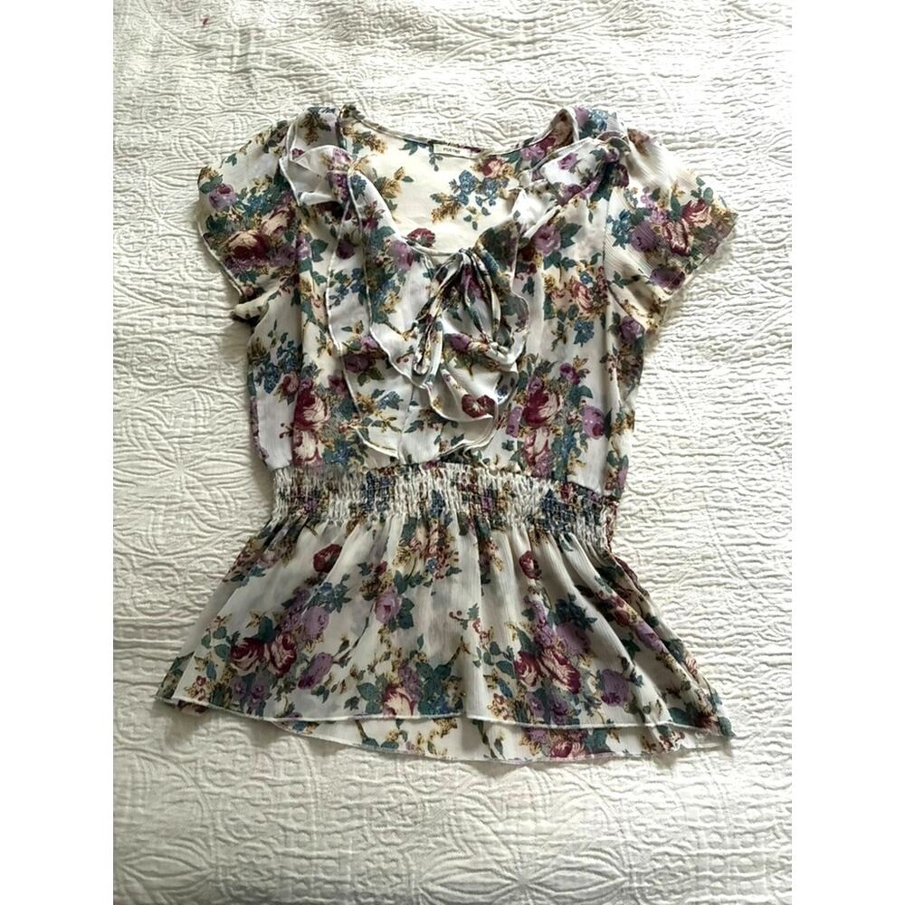 Poetry Floral Blouse with peplum size Large